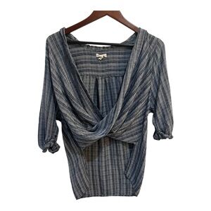 Silence & Noise Women’s Gray/Black 3/4 Sleeve Wrap top Sz Small Urban Outfitters